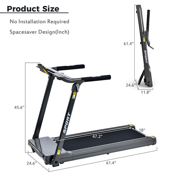 折叠式电动 3.5HP 跑步机中型跑步机电动健身房 330 磅，便携式紧凑型跑步机可折叠适用于家庭健身房健身锻炼慢跑散步，电动动力 14KM/H-2