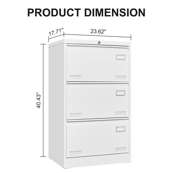 文件柜 横向文件柜 3 抽屉，白色文件柜带锁，带锁金属文件柜三抽屉办公柜适用于法律/信件/A4/F4 家庭办公室-13