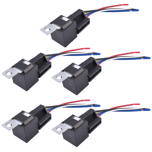 继电器套装 5Pcs Relays Switch 5Pin Harness Socket 12 Volt 40 Amp 5-Prong Waterproof Automotive Car SPDT-4