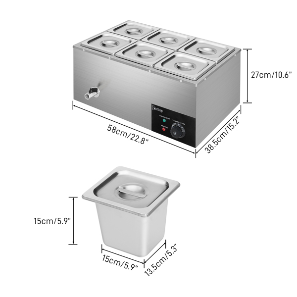  美规 TC1P-1/6 110.00V 110.00V,600.00W 3L*6 保温汤池 银色 不锈钢 小六盘 加热食物-17