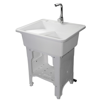 A3- 65款白色塑料洗衣槽 White Color Utility Sink Laundry Tub with Hot & Cold Water Faucet for Home, Garage or Shop