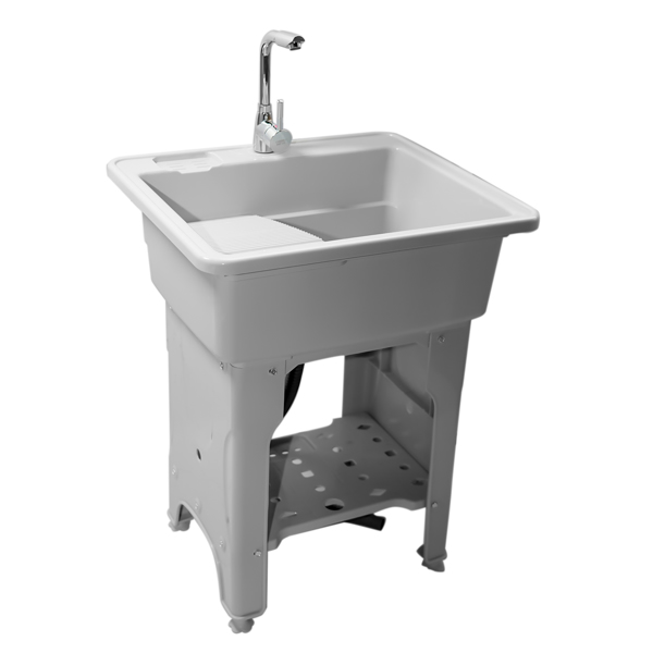 A3- 80款灰色塑料洗衣槽 Gray Freestanding Plastic Utility Sinks Utility Sink Laundry Tub Outdoor Sink Drop in Deep Sink Kit with Inlet Pipe and Drain Pipe-5