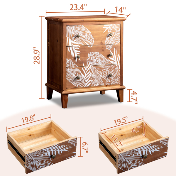  棕色 中纤板贴木皮+实木框架 60*36*73cm 三抽 抽屉柜 波西米亚-9