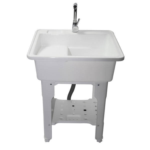 A3- 65款白色塑料洗衣槽 White Color Utility Sink Laundry Tub with Hot & Cold Water Faucet for Home, Garage or Shop-8