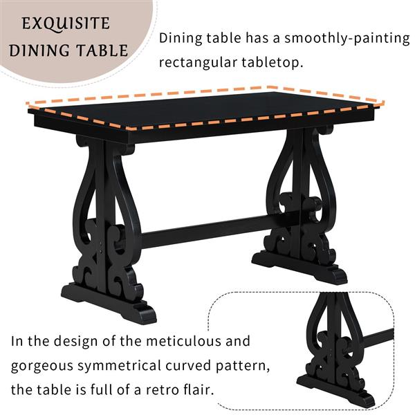 5 件套复古餐桌套装，长方形木质餐桌和 4 把软垫椅子，适用于餐厅和厨房（黑色）-5