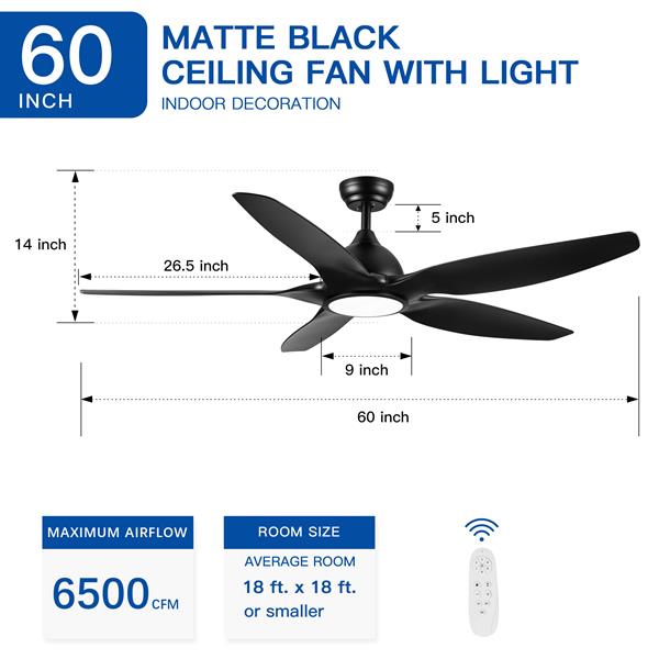 60 英寸集成 LED 吊扇灯，带黑色 ABS 叶片-20