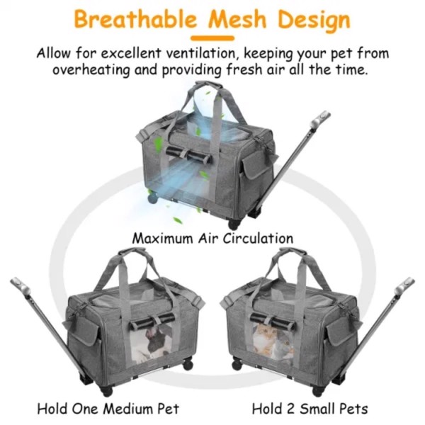 带轮子的猫狗运输车航空公司批准的带伸缩手柄肩带的滚动宠物运输车-4