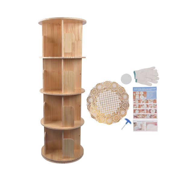 A3- 落地实木旋转书架-4层 Rotating Bookshelf 360 Degrees 4 Tier Stackable Solid Wood Bookshelf Organizer-1