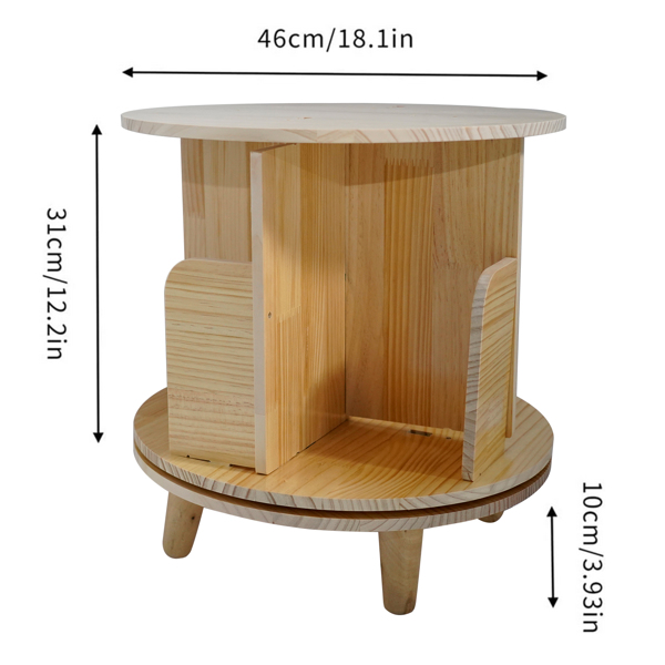 A3- 落地带腿实木旋转书架-单层带腿 1-Layer Rotating Bookcase 360 Rotating Display Rack Pine Wood Rotating Bookshelf-15