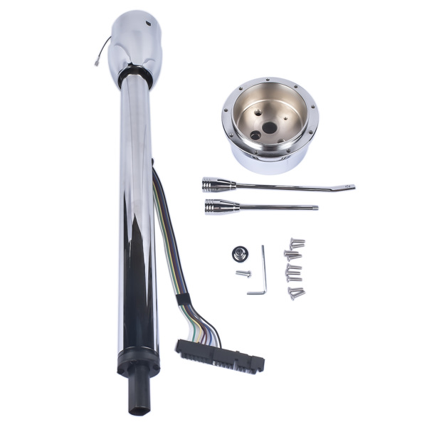 A3- 汽车转向柱 32" Steering Column Tilt Street Rod Floor Shift with Wheel Adapter No Key Chrome-6