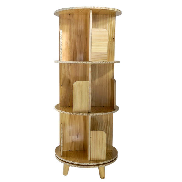 A3- 落地带腿实木旋转书架-三层带腿3-Layer Rotating Bookcase 360 Rotating Display Rack Pine Wood Rotating Bookshelf-6