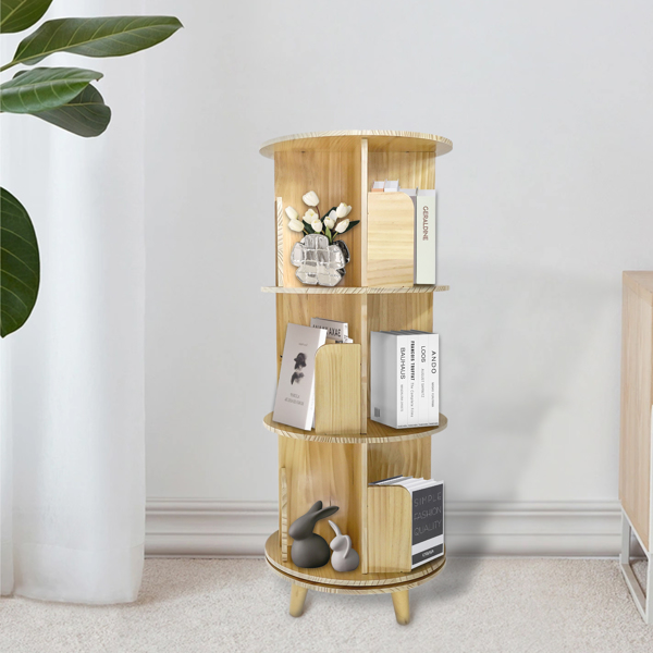 A3- 落地带腿实木旋转书架-三层带腿3-Layer Rotating Bookcase 360 Rotating Display Rack Pine Wood Rotating Bookshelf-4