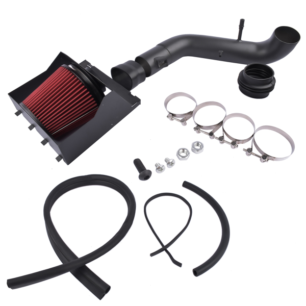 冷气进气套件 Black Heat Shield Cold Air Intake Kit + Red Filter for 2011-14 Ford F150 5.0L V8-11