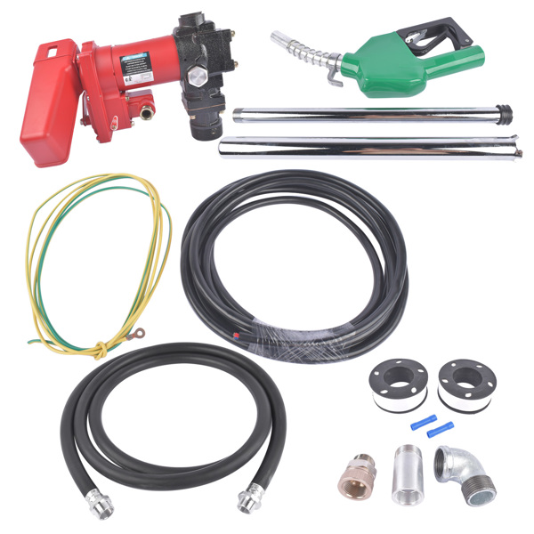 高流量红+黑色油泵配绿色油枪抽油泵套装 12 Volt 20 GPM High Flow Fuel Transfer Pump for Gasoline Kerosene Ethanol Blends-1