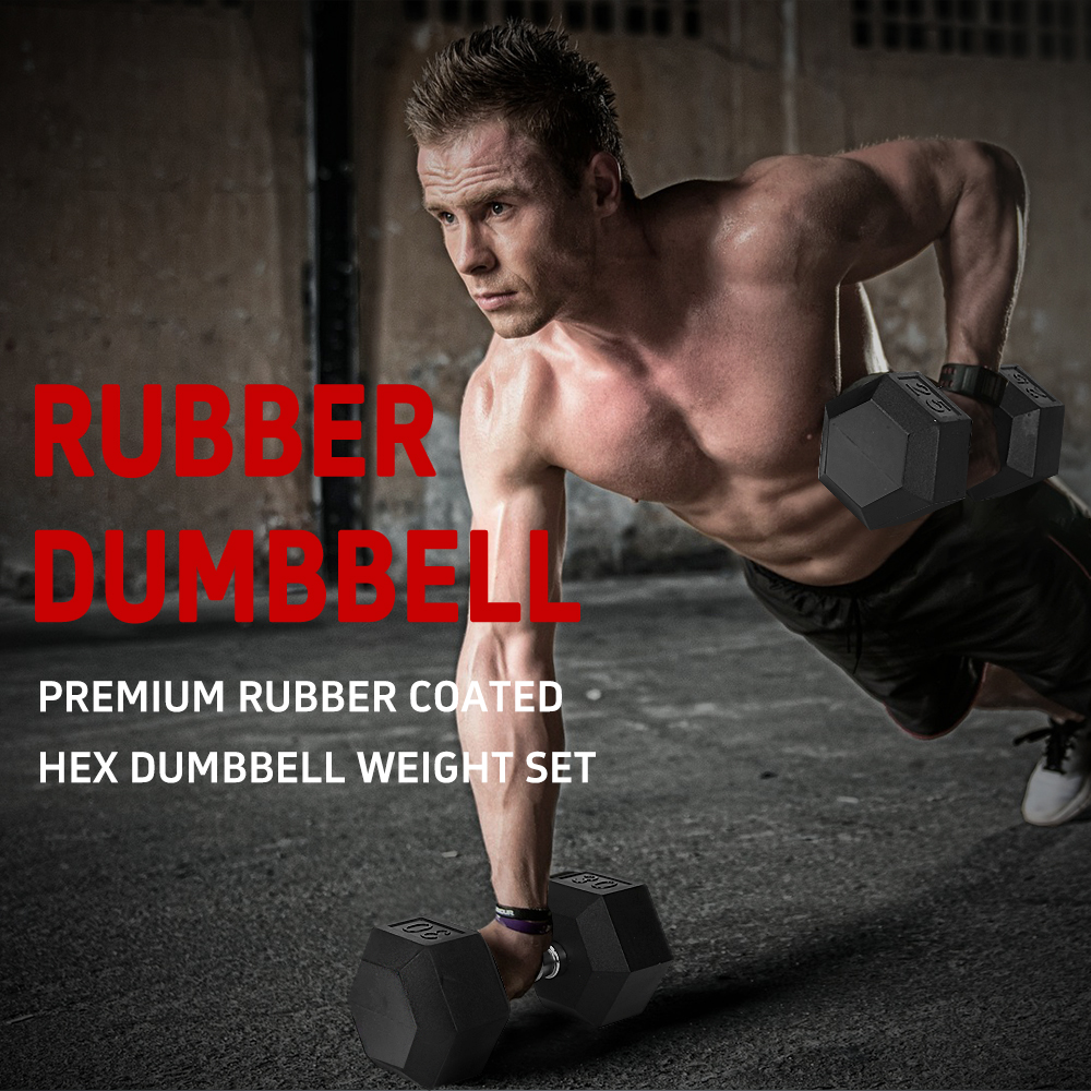 20LB Rubber Coated Hexagon Dumbbell with Chrome Handle Solid Cast Iron 2 Piece - Picture 4 of 7