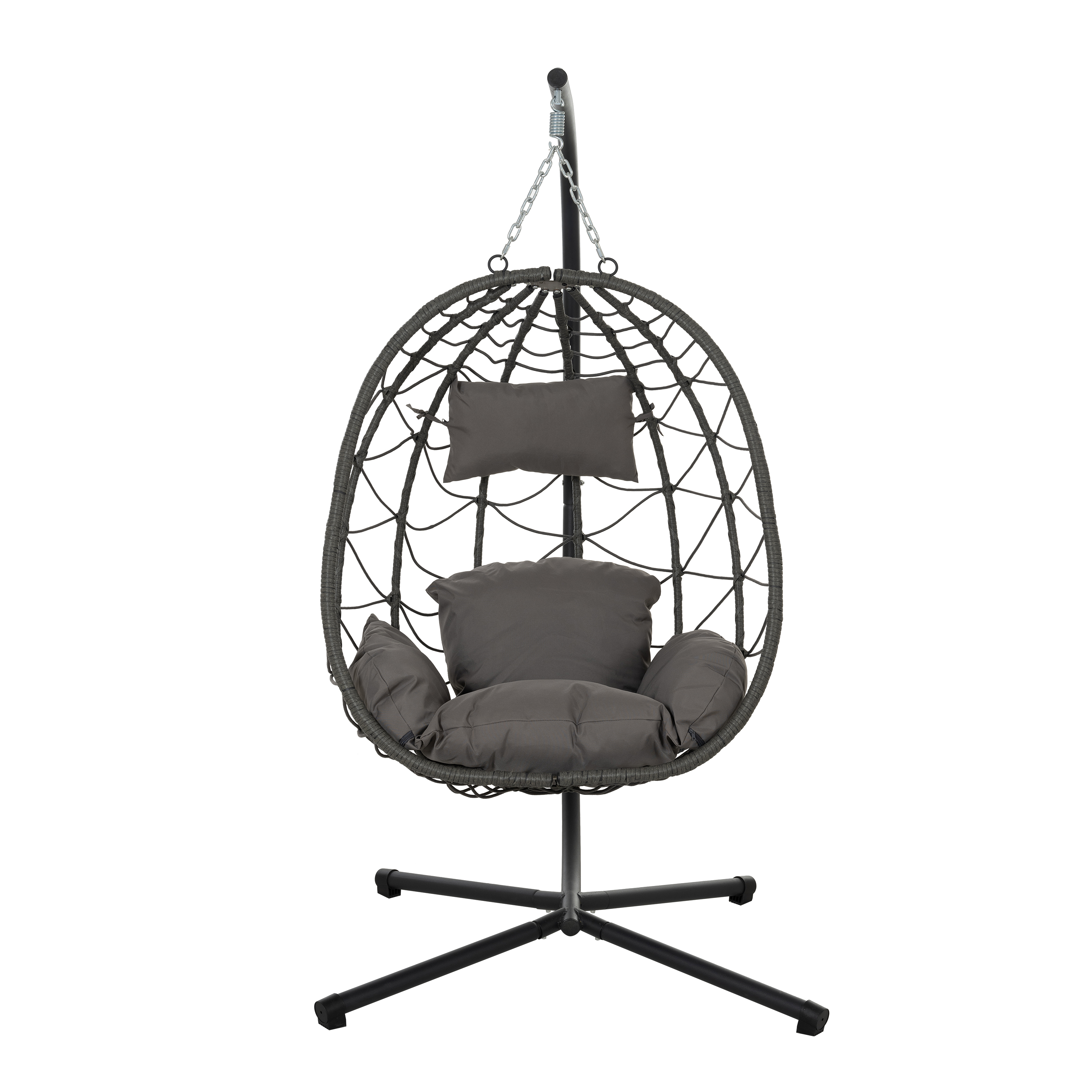 Hanging Egg Chair with Stand Indoor Outdoor Swing Wicker Patio Basket Seat