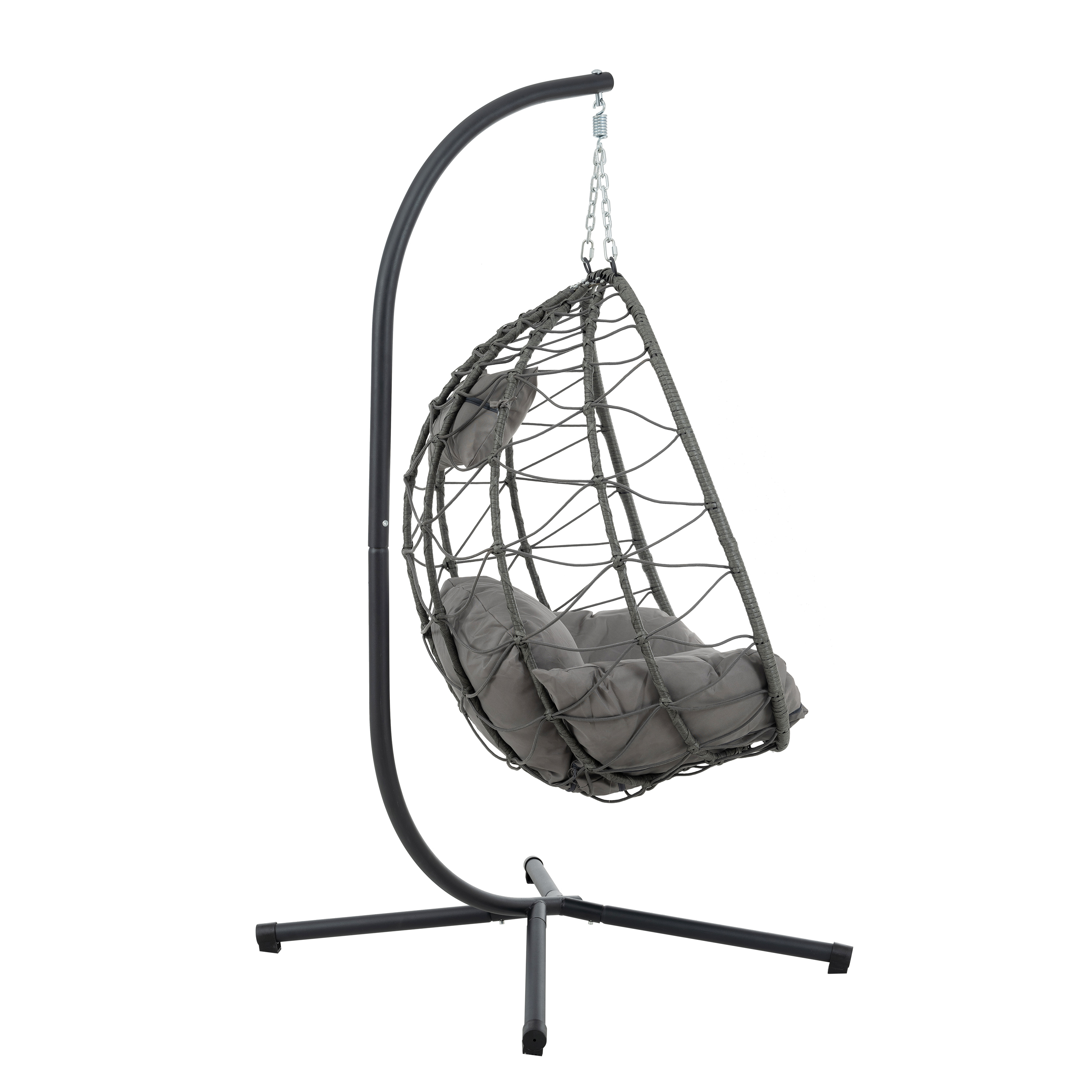 Hanging Egg Chair with Stand Indoor Outdoor Swing Wicker Patio Basket Seat