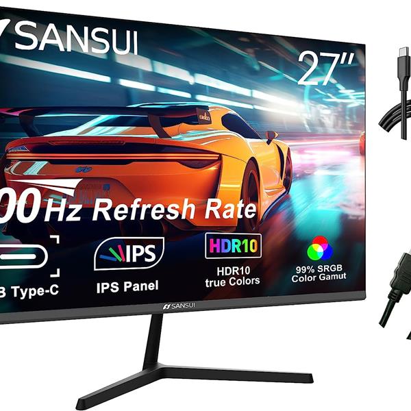 电脑显示器 27 英寸 100Hz IPS USB Type-C FHD 1080P HDR10 内置扬声器 HDMI DP 游戏 RTS/FPS 倾斜度可调节，适合工作和游戏（附带 ES-27X3 Type-C 线和 HDMI 线）-9