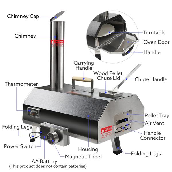 黑色 12 木质户外披萨烤箱 - 便携式硬木颗粒披萨烤箱 - 适合任何户外厨房 - 户外烹饪披萨机 - 后院披萨烤箱 - 台面披萨烤箱-13