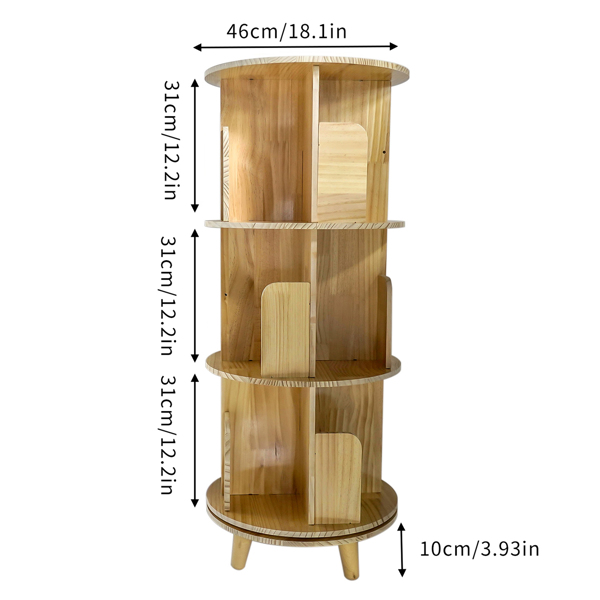 A3- 落地带腿实木旋转书架-三层带腿3-Layer Rotating Bookcase 360 Rotating Display Rack Pine Wood Rotating Bookshelf-14