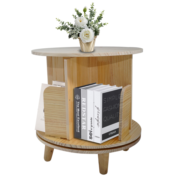 A3- 落地带腿实木旋转书架-单层带腿 1-Layer Rotating Bookcase 360 Rotating Display Rack Pine Wood Rotating Bookshelf-1