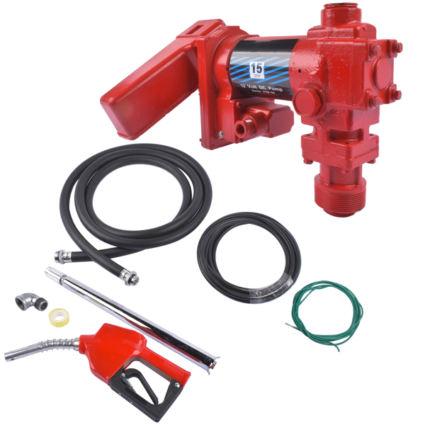 抽油泵 Red Nozzle Large Bore 12V 15 GPM 13A Fuel Transfer Pump with Discharge Hose-4