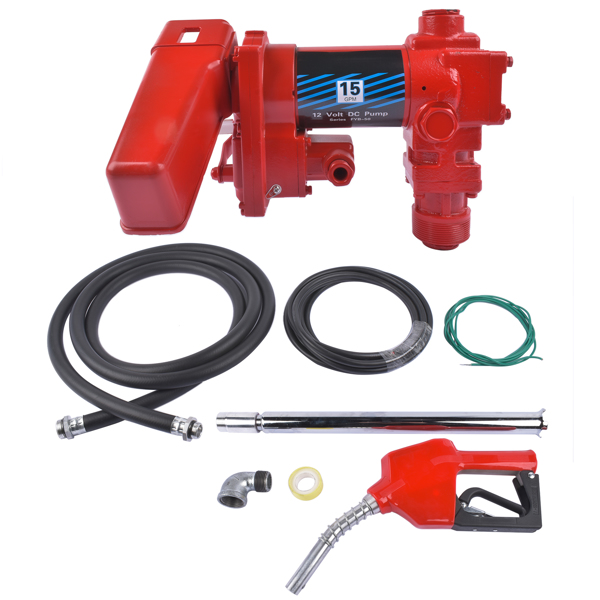 抽油泵 Red Nozzle Large Bore 12V 15 GPM 13A Fuel Transfer Pump with Discharge Hose-1