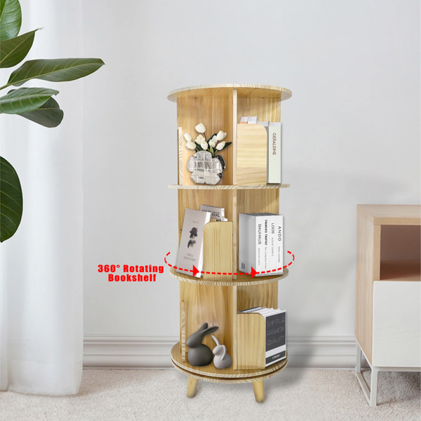 A3- 落地带腿实木旋转书架-三层带腿3-Layer Rotating Bookcase 360 Rotating Display Rack Pine Wood Rotating Bookshelf-3