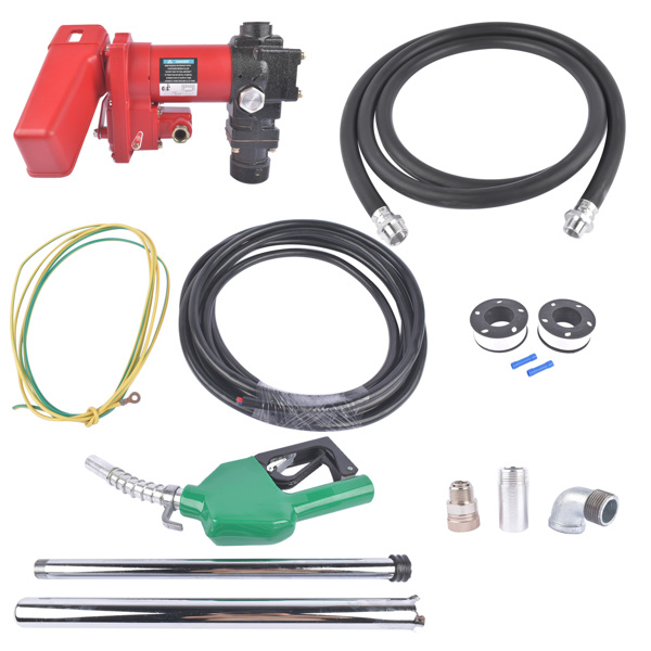 高流量红+黑色油泵配绿色油枪抽油泵套装 12 Volt 20 GPM High Flow Fuel Transfer Pump for Gasoline Kerosene Ethanol Blends-11