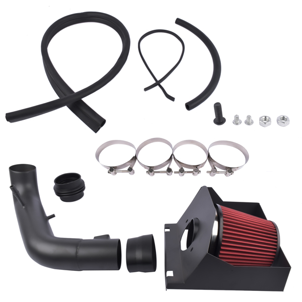 冷气进气套件 Black Heat Shield Cold Air Intake Kit + Red Filter for 2011-14 Ford F150 5.0L V8-2