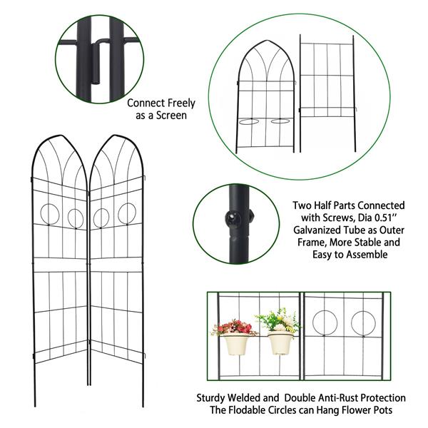 件装金属花园棚架 78.7 英寸 x 19.7 英寸 防锈棚架 适用于攀缘植物 户外花卉支架 黑色-7