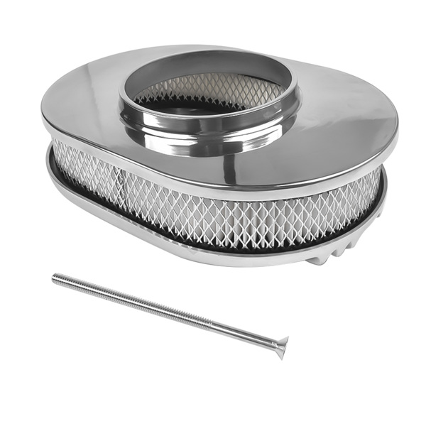 空气滤清器 12" Oval Polished Aluminum Half Finned Air Cleaner Assembly for Chevy Ford 5-1/8" Carb-3