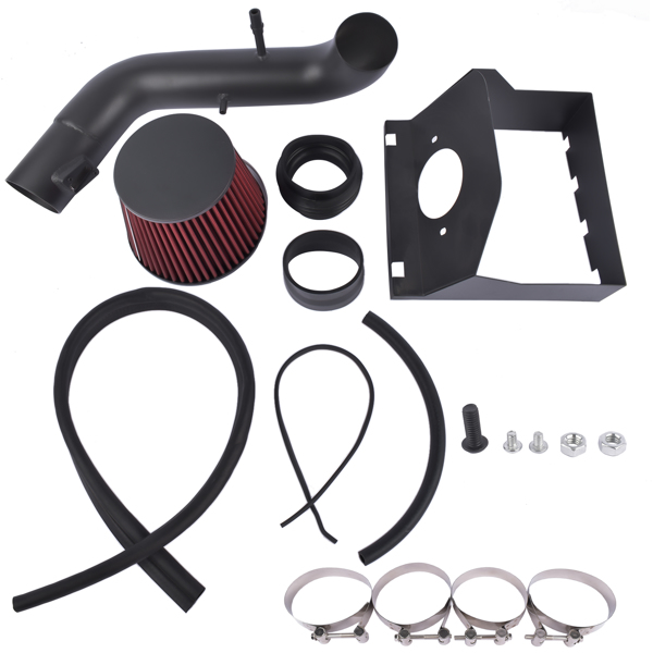 冷气进气套件 Black Heat Shield Cold Air Intake Kit + Red Filter for 2011-14 Ford F150 5.0L V8-8