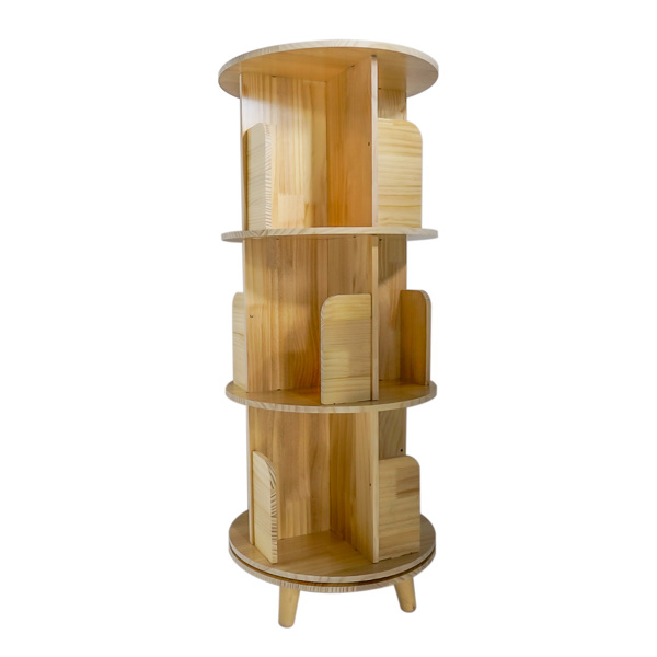 A3- 落地带腿实木旋转书架-三层带腿3-Layer Rotating Bookcase 360 Rotating Display Rack Pine Wood Rotating Bookshelf-7