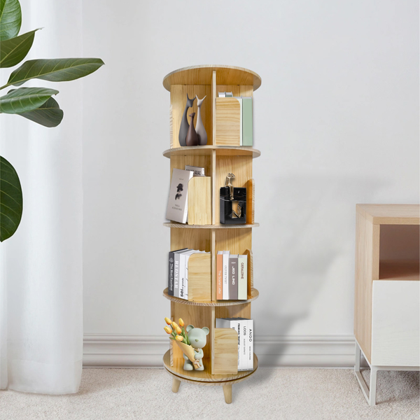 A3- 落地带腿实木旋转书架-四层带腿 4-Layer Rotating Bookcase 360 Rotating Display Rack Pine Wood Rotating Bookshelf-2