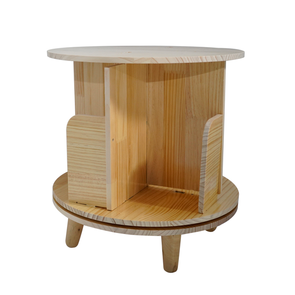 A3- 落地带腿实木旋转书架-单层带腿 1-Layer Rotating Bookcase 360 Rotating Display Rack Pine Wood Rotating Bookshelf-6