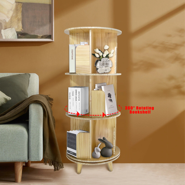 A3- 落地带腿实木旋转书架-三层带腿3-Layer Rotating Bookcase 360 Rotating Display Rack Pine Wood Rotating Bookshelf-5