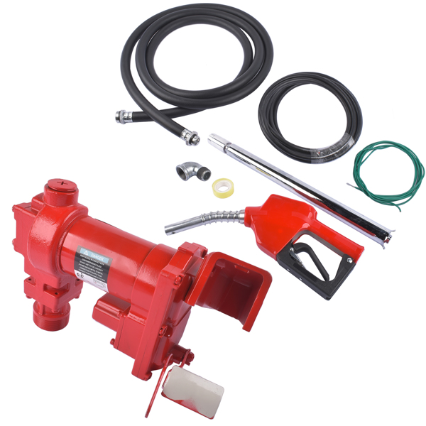 抽油泵 Red Nozzle Large Bore 12V 15 GPM 13A Fuel Transfer Pump with Discharge Hose-6