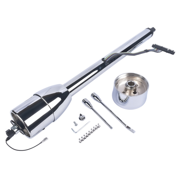 A3- 汽车转向柱 32" Steering Column Tilt Street Rod Floor Shift with Wheel Adapter No Key Chrome-13