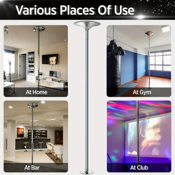 专业舞蹈杆旋转静态舞蹈杆便携式可拆卸舞蹈杆套件，适用于健身俱乐部、派对酒吧，配有工具，银色（可调节高度88-108in）（周末不发货，禁售亚马逊）-10