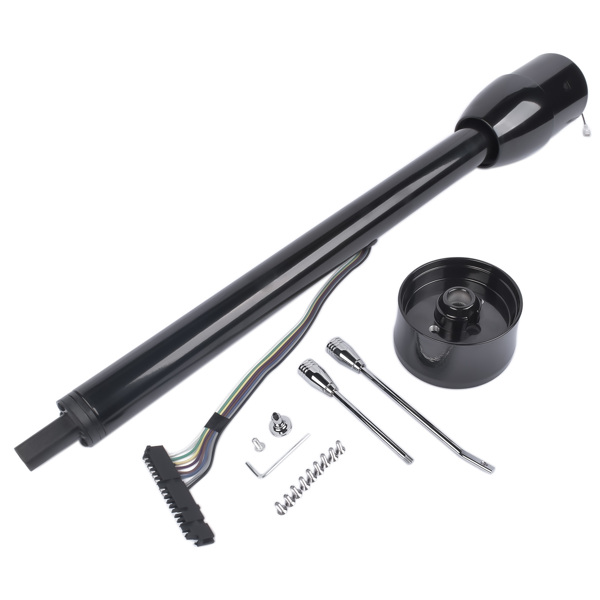 A3- 汽车转向柱 32" Black Tilt Steering Column Floor Shift w/ 9 Hole Wheel Adapter No Key Manual-5