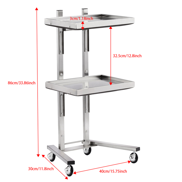 A3- 美容美发推车-银色 2 Tier Beauty Salon SPA Rolling Cart with Double Storage Tray Stainless Steel-4