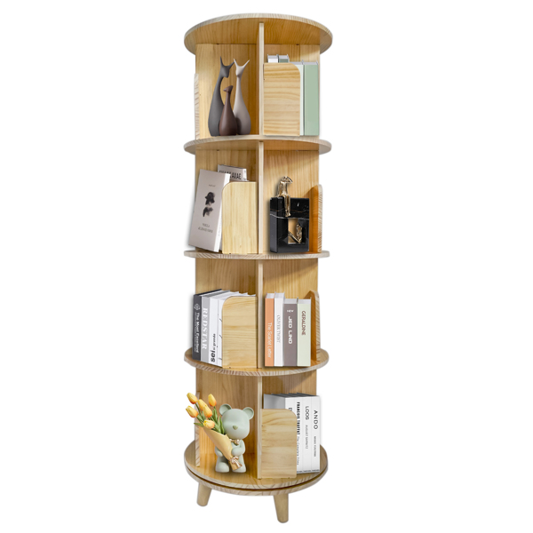 A3- 落地带腿实木旋转书架-四层带腿 4-Layer Rotating Bookcase 360 Rotating Display Rack Pine Wood Rotating Bookshelf-1