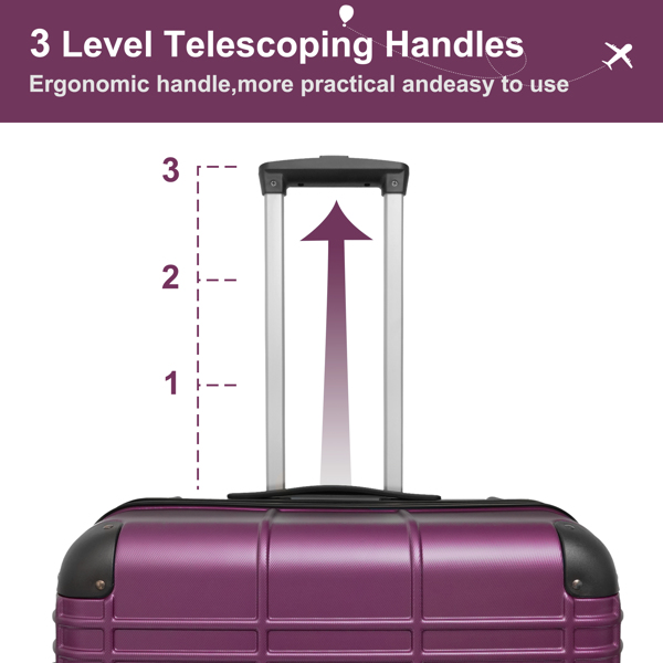 行李箱套装 ABS+PC 硬壳 4 件行李箱硬壳轻便耐用行李箱套装旋转轮行李箱带 TSA 锁 (12/20/24/28)，紫色-1