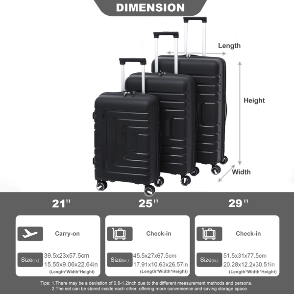 Hardshell Suitcase Spinner Wheels PP Luggage Sets Lightweight Durable Suitcase with TSA Lock,3-Piece Set (21/25/29)-3