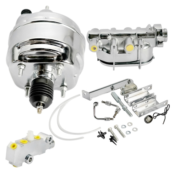 刹车总成 Chrome Brake Booster & Master Cylinder & PV4 Disc Valve For 1968-1982 Chevrolet Corvette-4