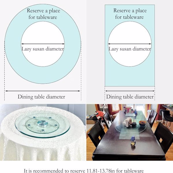 31.5" 带 6 个旋转轮的餐桌玻璃懒人转盘 桌面中心装饰 厨房大圆盘 静音平稳旋转-2