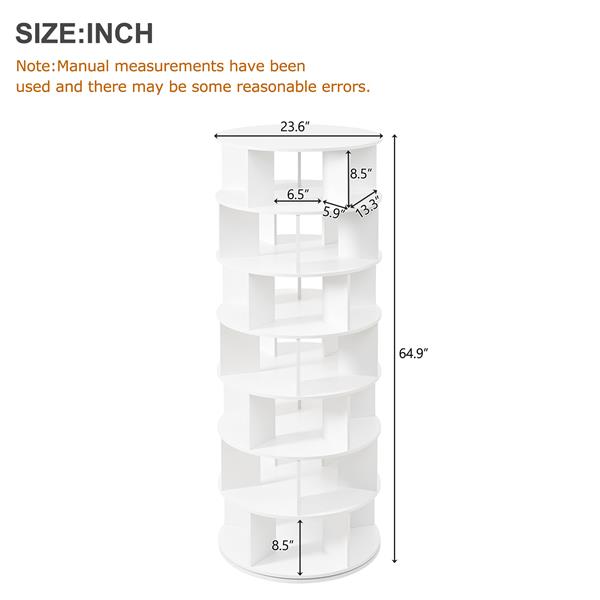 Φ23.6'' 旋转鞋架塔，7 层旋转鞋架，每层 5 个网格，展示架，360° 旋转鞋架壁橱收纳架，适用于入口、客厅，白色-14