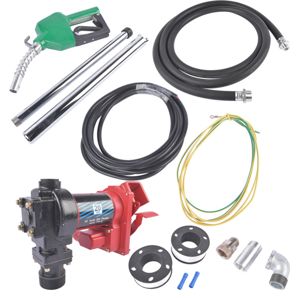 高流量红+黑色油泵配绿色油枪抽油泵套装 12 Volt 20 GPM High Flow Fuel Transfer Pump for Gasoline Kerosene Ethanol Blends-5