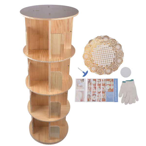 A3- 落地实木旋转书架-4层 Rotating Bookshelf 360 Degrees 4 Tier Stackable Solid Wood Bookshelf Organizer-3